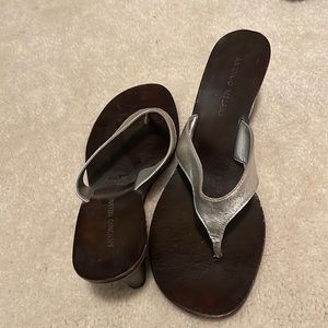 Silver wood wedge sandals